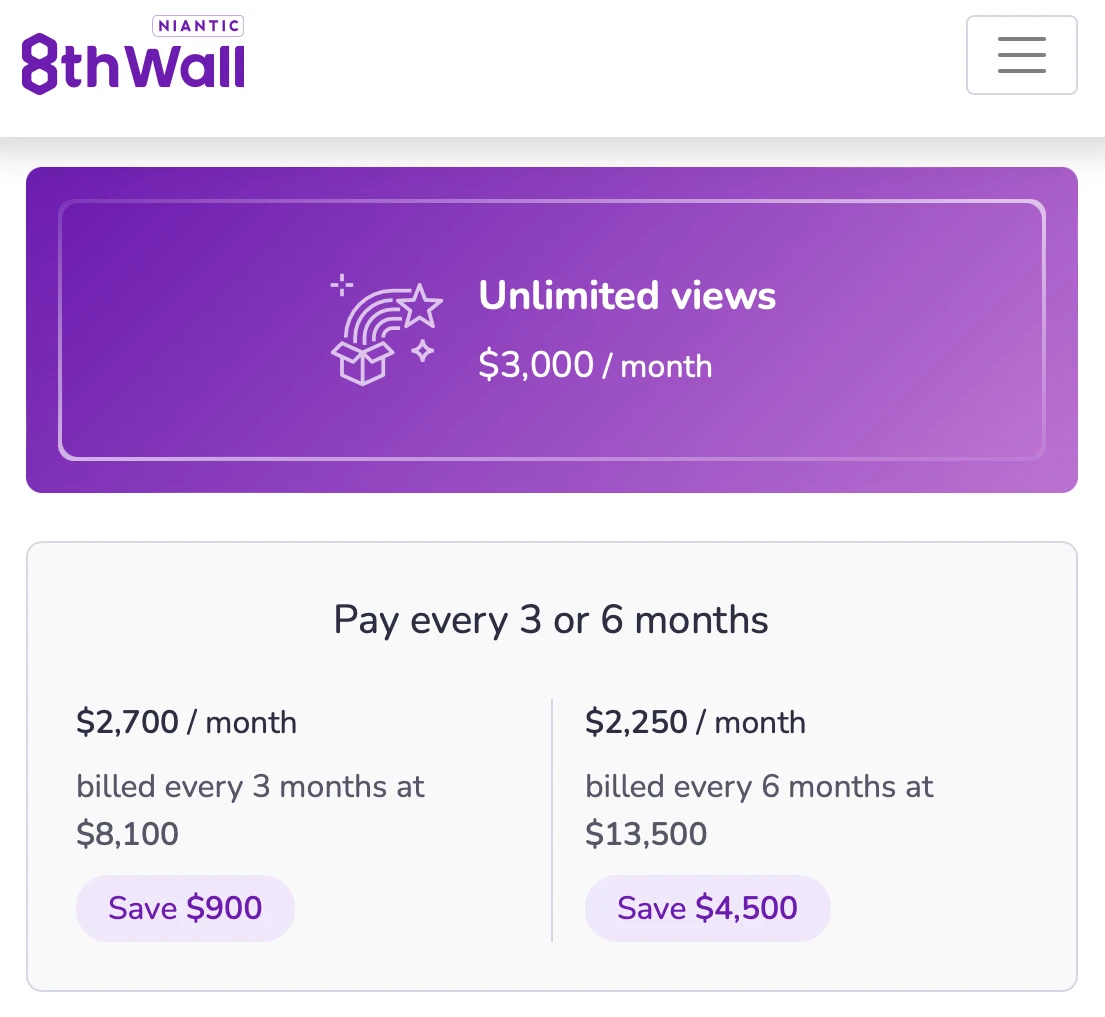 8thwall licence pricing