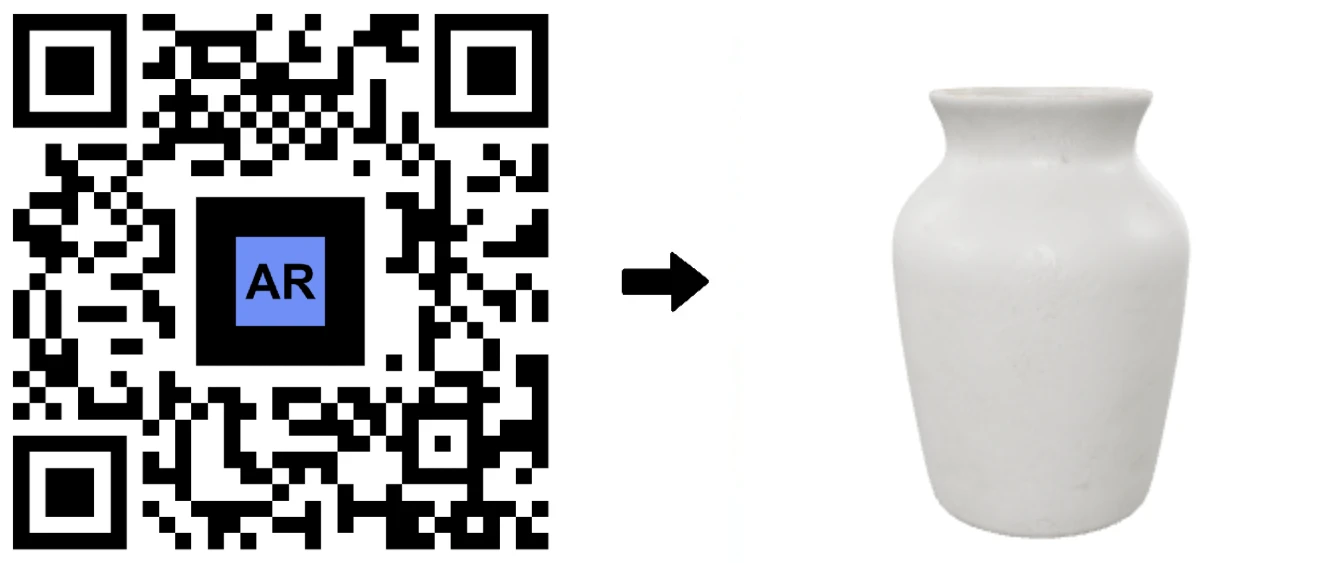 Eenvoudige witte keramische vaas AR Code en 3D-model
