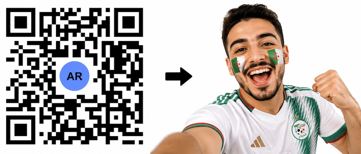 Scan the Algeria AR QR Code to launch the AR Face Filter showing the Algerian flag on both cheeks