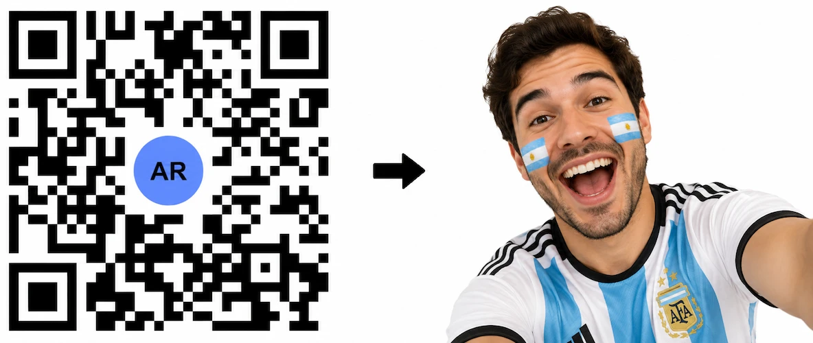 Scan the Argentina AR QR Code to launch the AR Face Filter showing the Argentinian flag on both cheeks
