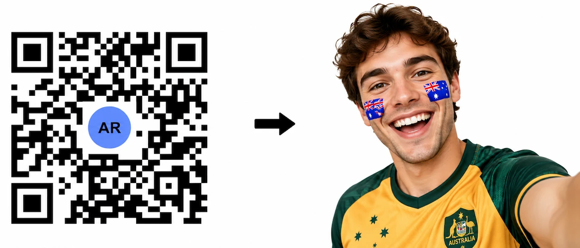 Scan the Australia AR QR Code to launch the AR Face Filter showing the Australian flag on both cheeks