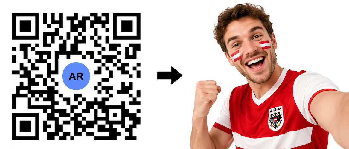 Scan the Austria AR QR Code to launch the AR Face Filter showing the Austrian flag on both cheeks