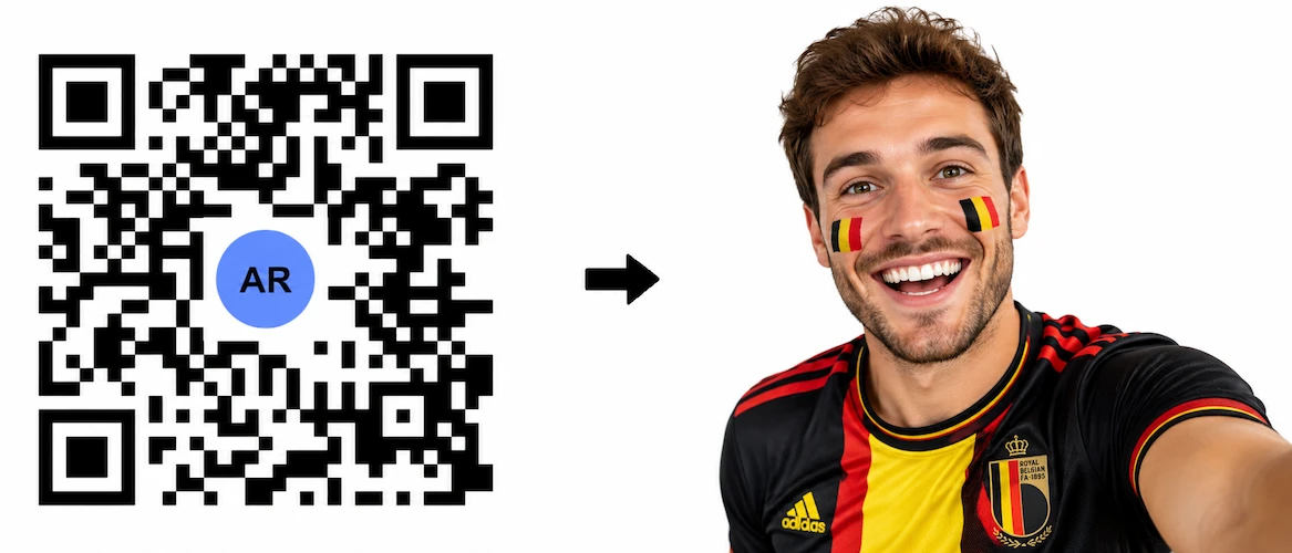 Scan the Belgium AR QR Code to launch the AR Face Filter showing the Belgian flag on both cheeks