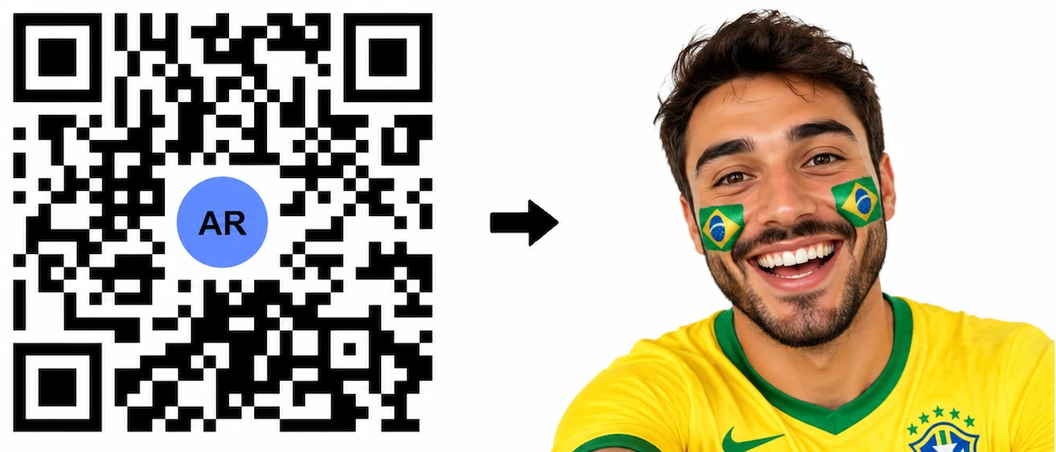 Scan the Brazil AR QR Code to launch the AR Face Filter showing the Brazilian flag on both cheeks