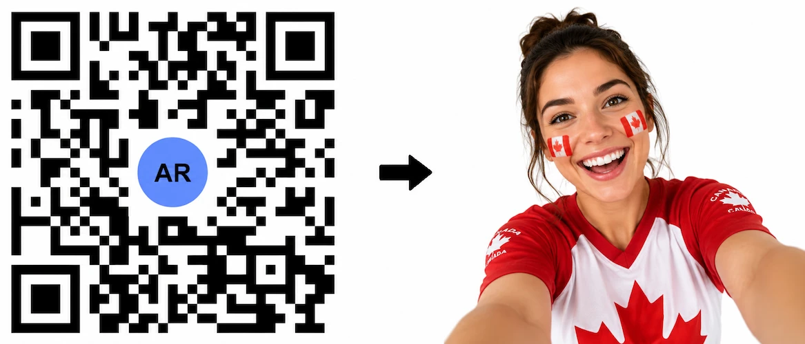 Scan the Canada AR QR Code to launch the AR Face Filter showing the Canadian flag on both cheeks
