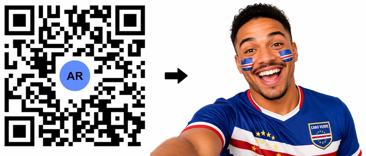 Scan the Cabo Verde AR QR Code to launch the AR Face Filter showing the Cabo Verde flag on both cheeks