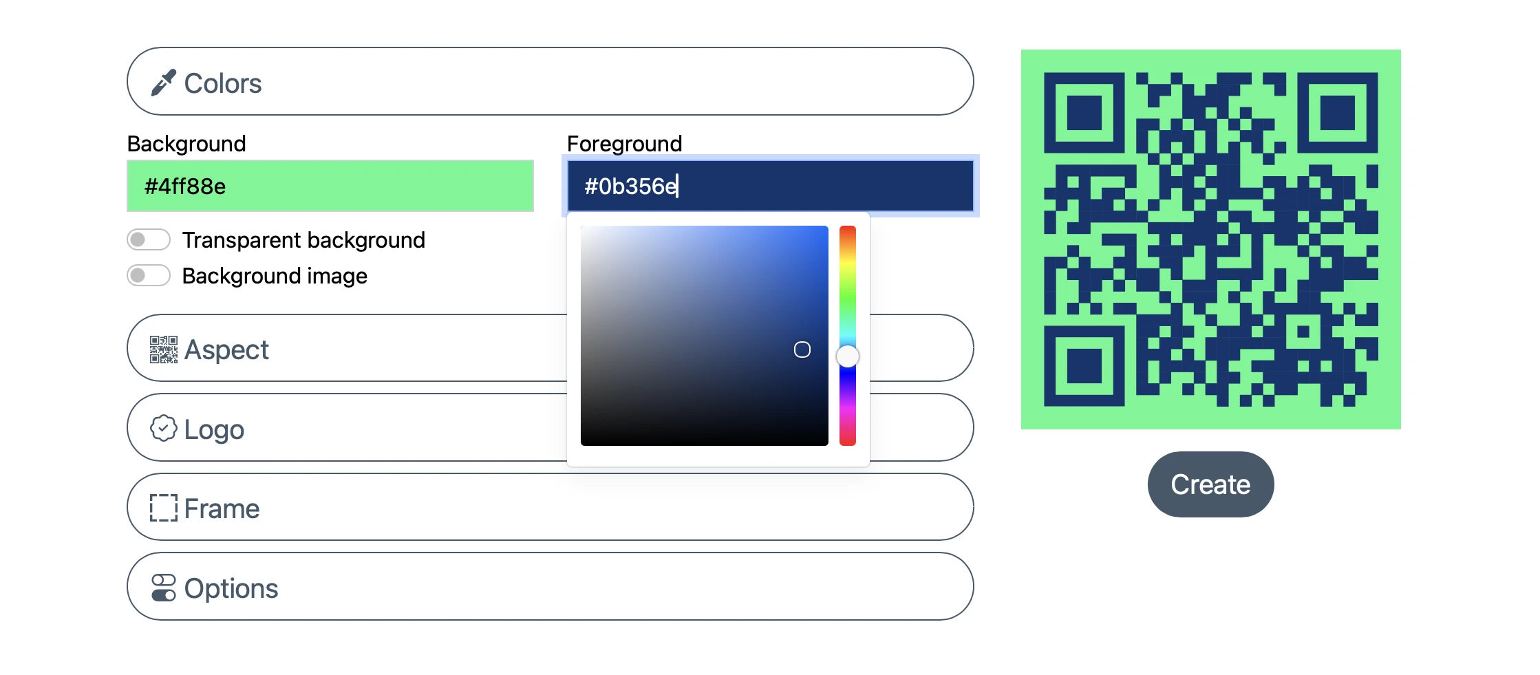 AR Code custom color palette