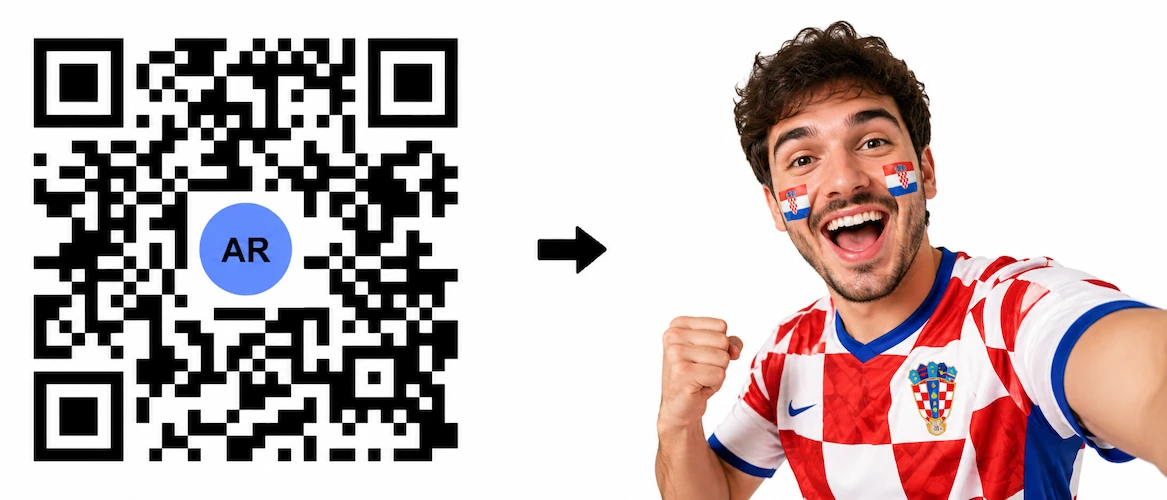Scan the Croatia AR QR Code to launch the AR Face Filter showing the Croatian flag on both cheeks