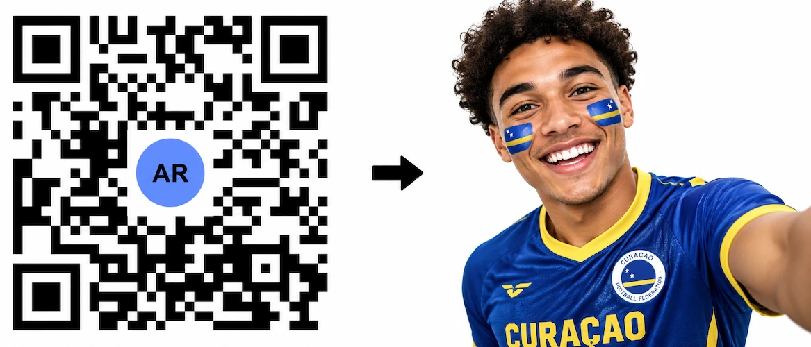 Scan the Curaçao AR QR Code to launch the AR Face Filter showing the Curaçao flag on both cheeks