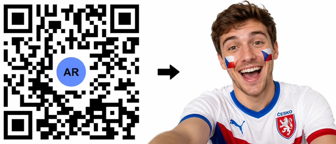Scan the Czechia AR QR Code to launch the AR Face Filter showing the Czech flag on both cheeks