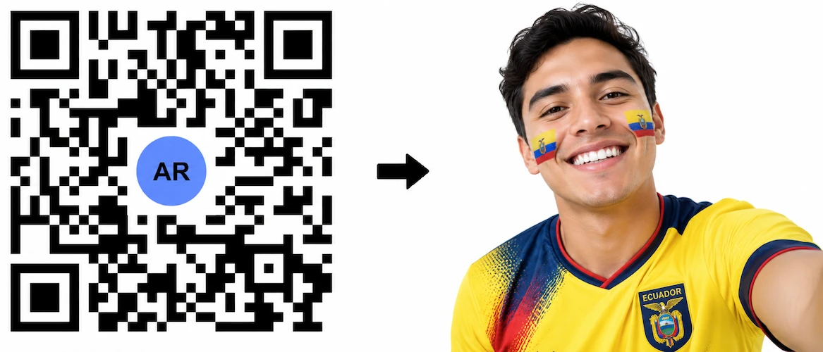Scan the Ecuador AR QR Code to launch the AR Face Filter showing the Ecuadorian flag on both cheeks
