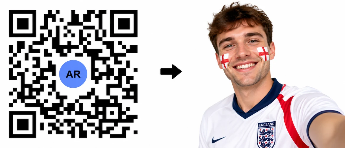 Scan the England AR QR Code to launch the AR Face Filter showing the English flag on both cheeks