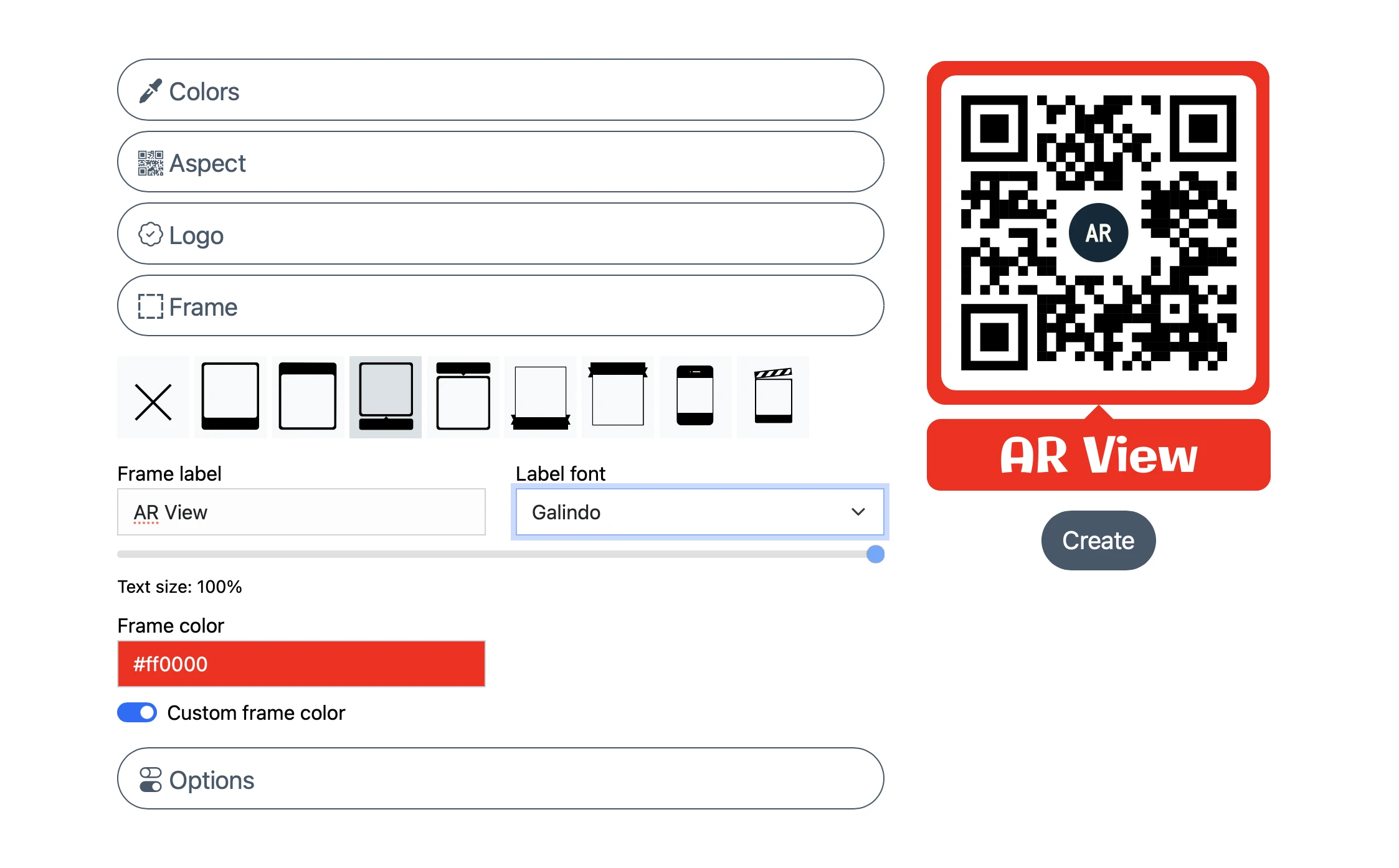 Molduras customizadas de código AR