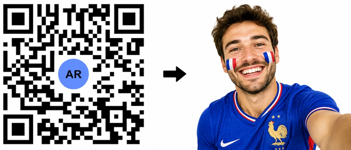 Scan the France AR QR Code to launch the AR Face Filter showing the French flag on both cheeks