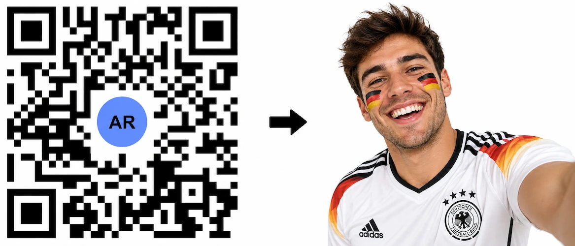 Scan the Germany AR QR Code to launch the AR Face Filter showing the German flag on both cheeks