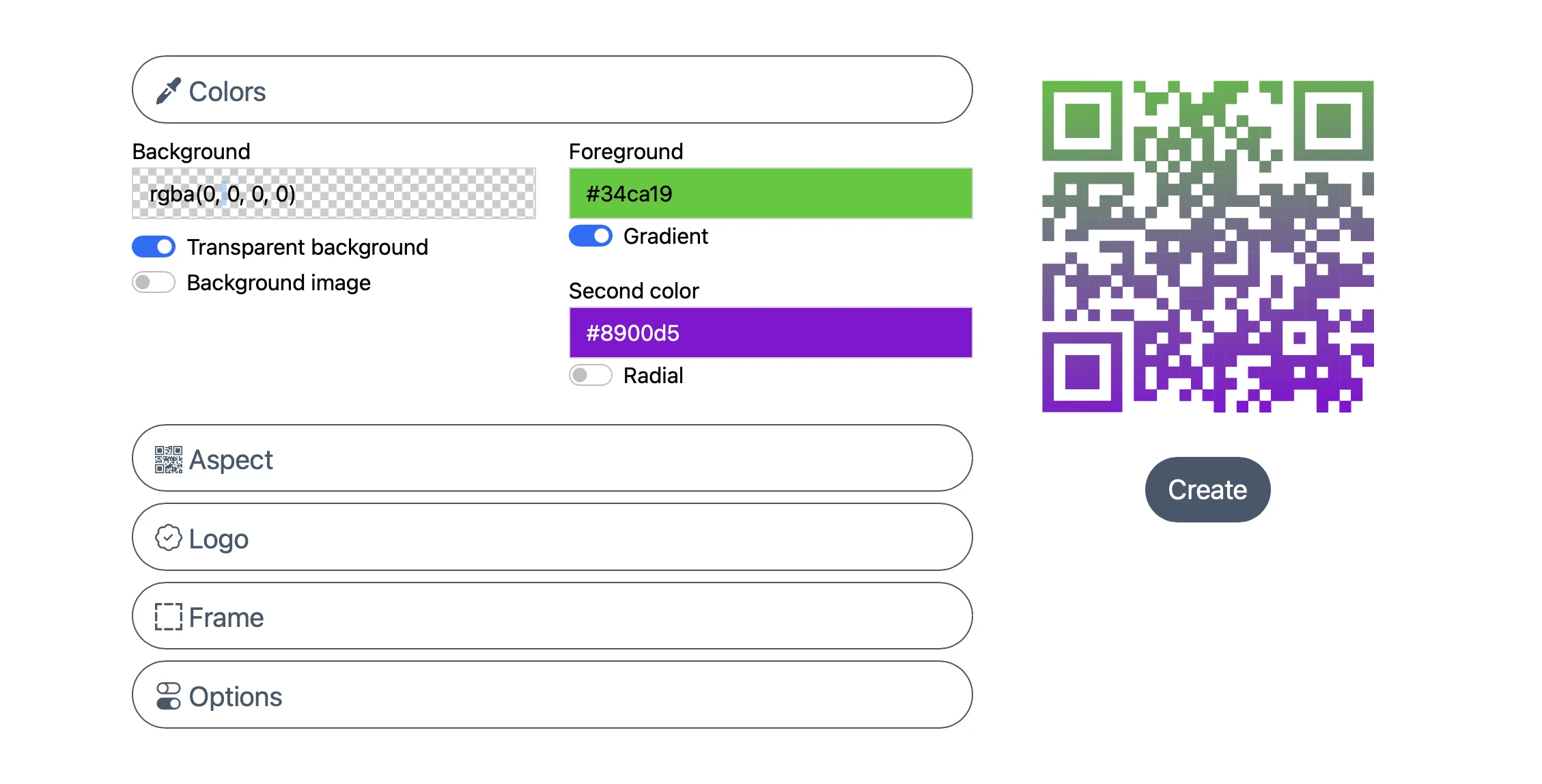 Customização em gradiente de código AR