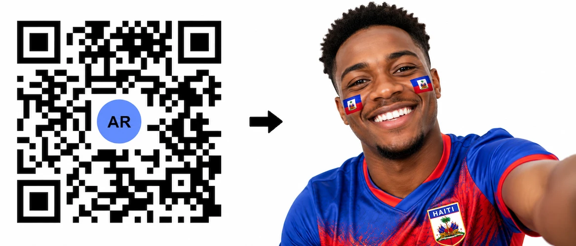 Scan the Haiti AR QR Code to launch the AR Face Filter showing the Haitian flag on both cheeks