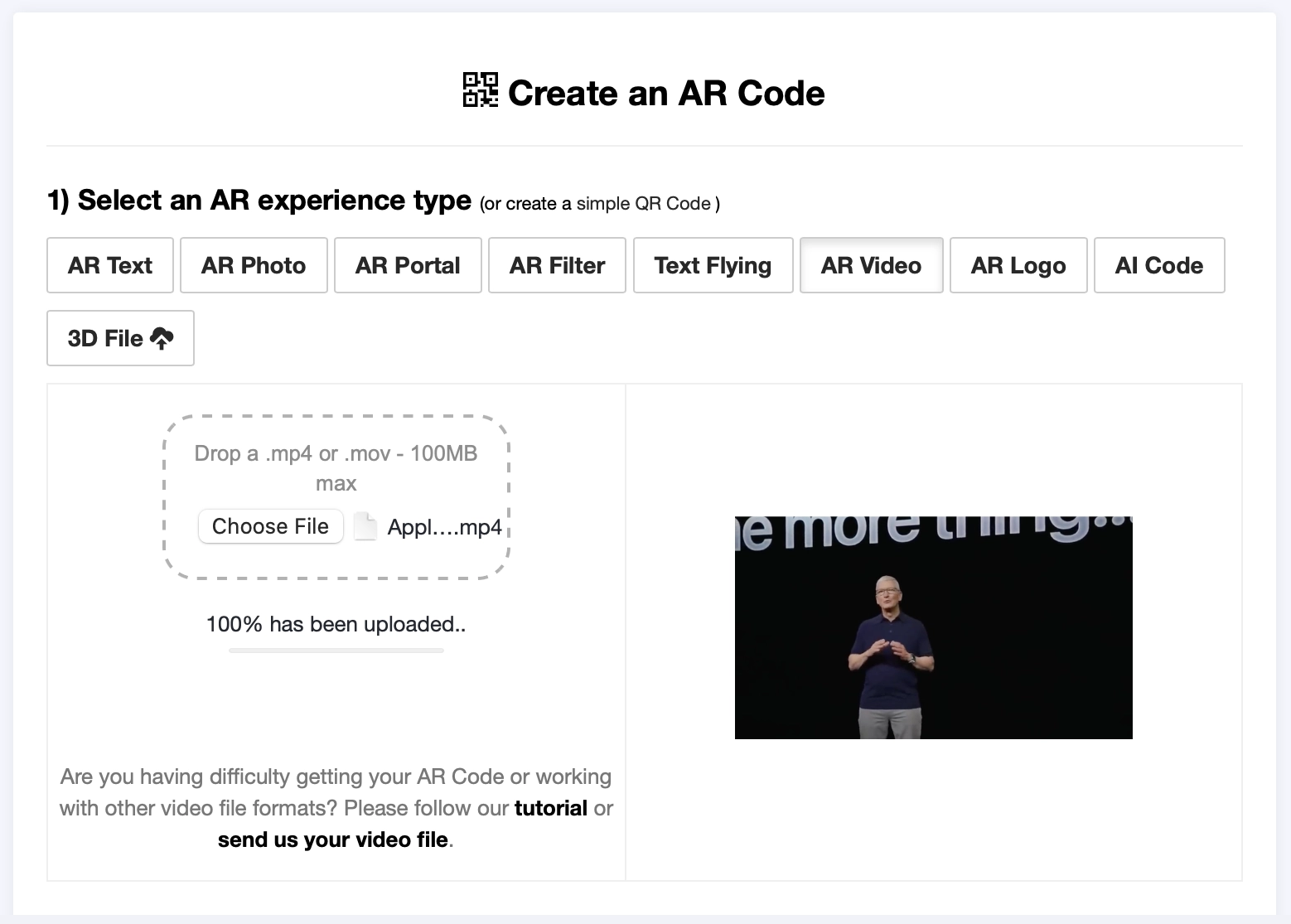 AR video creation tool