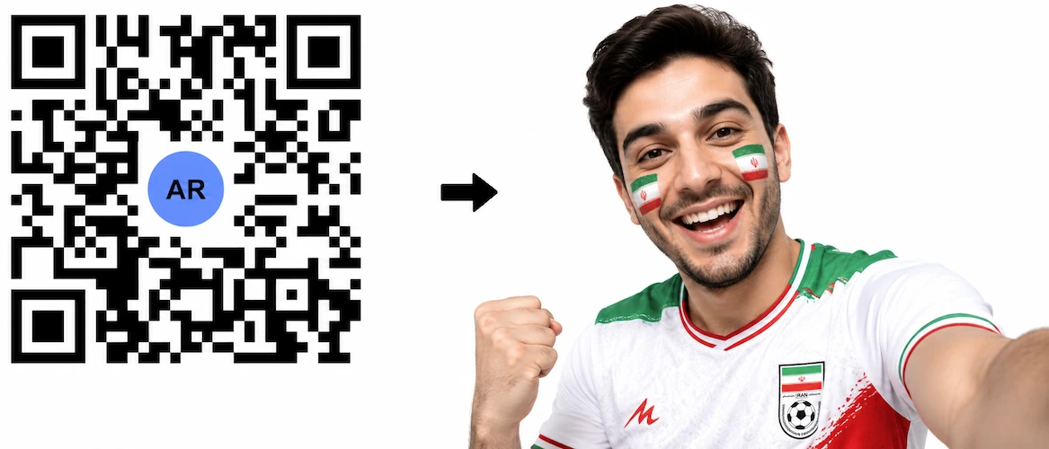 Scan the Iran AR QR Code to launch the AR Face Filter showing the Iranian flag on both cheeks