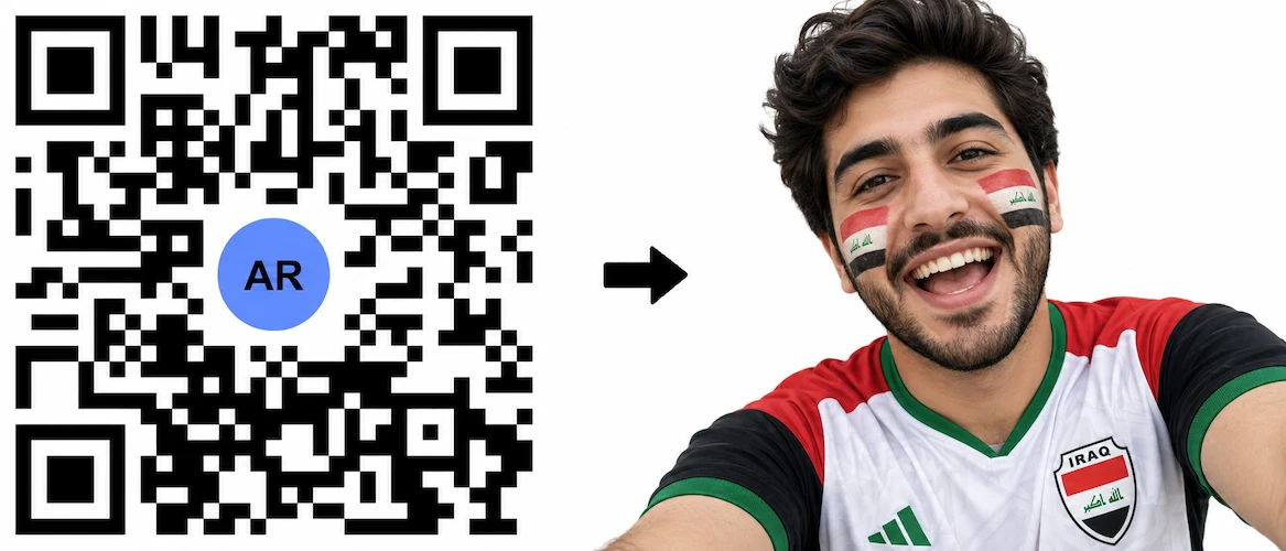 Scan the Iraq AR QR Code to launch the AR Face Filter showing the Iraqi flag on both cheeks