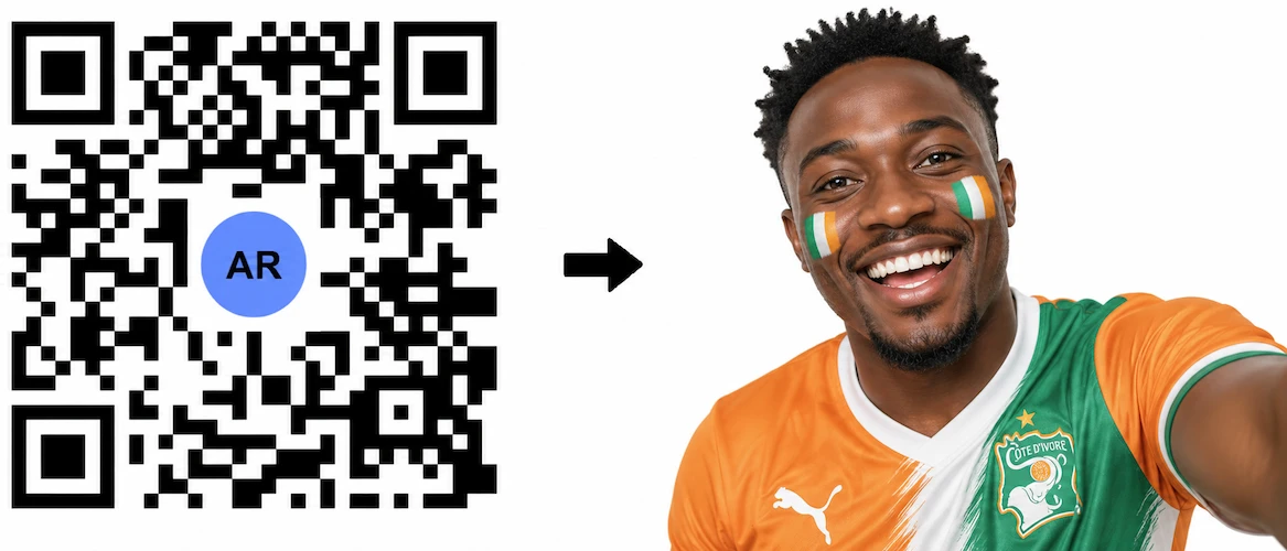Scan the Côte d’Ivoire AR QR Code to launch the AR Face Filter showing the Ivorian flag on both cheeks