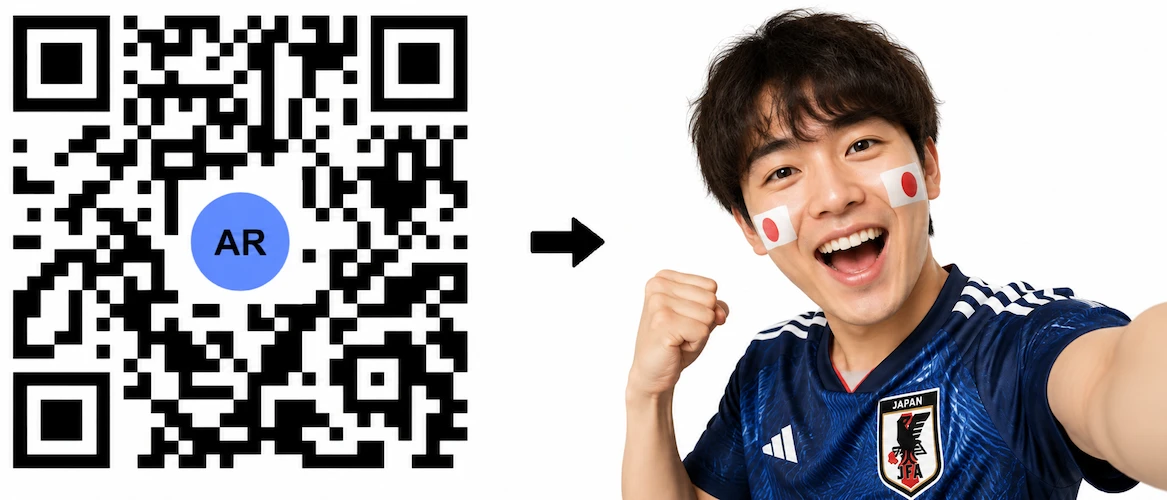 Scan the Japan AR QR Code to launch the AR Face Filter showing the Japanese flag on both cheeks