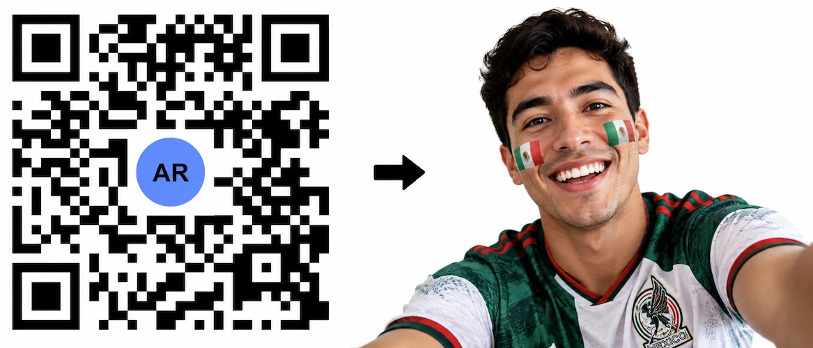 Scan the Mexico AR QR Code to launch the AR Face Filter showing the Mexican flag on both cheeks