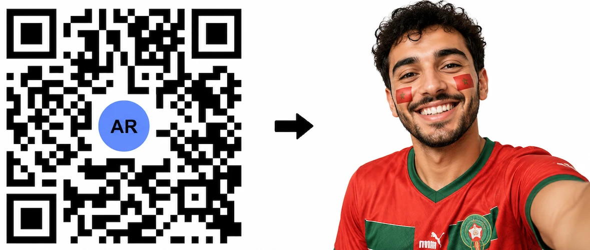 Scan the Morocco AR QR Code to launch the AR Face Filter showing the Moroccan flag on both cheeks
