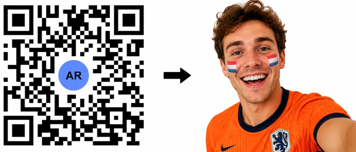 Scan the Netherlands AR QR Code to launch the AR Face Filter showing the Dutch flag on both cheeks