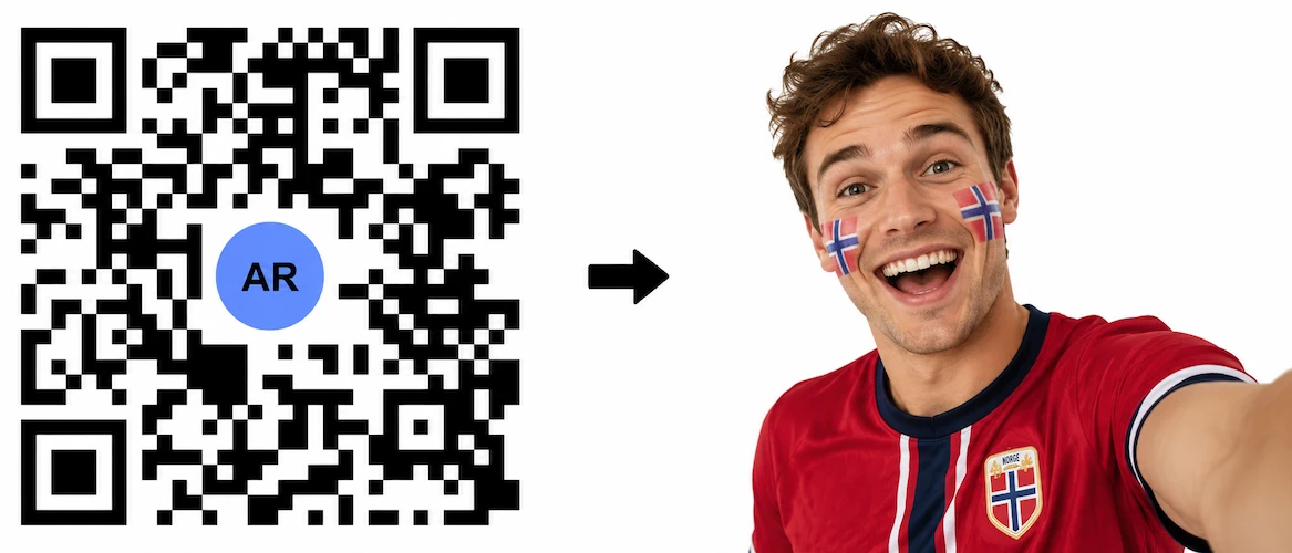 Scan the Norway AR QR Code to launch the AR Face Filter showing the Norwegian flag on both cheeks