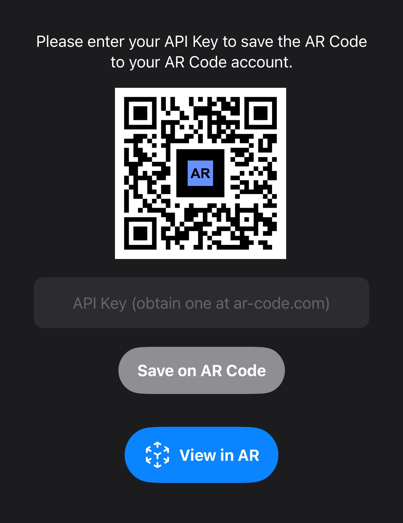 AR Code object capture API key