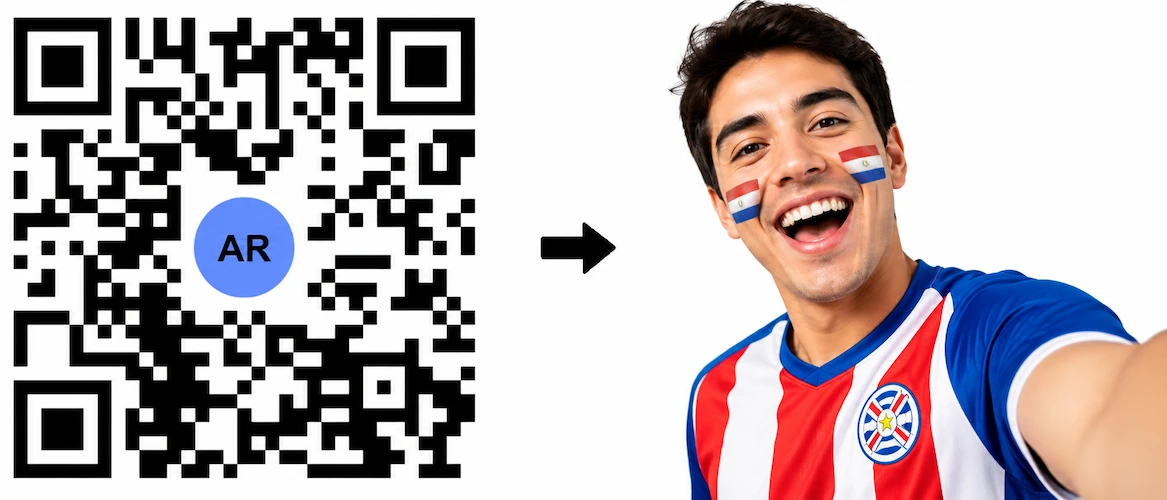 Scan the Paraguay AR QR Code to launch the AR Face Filter showing the Paraguayan flag on both cheeks