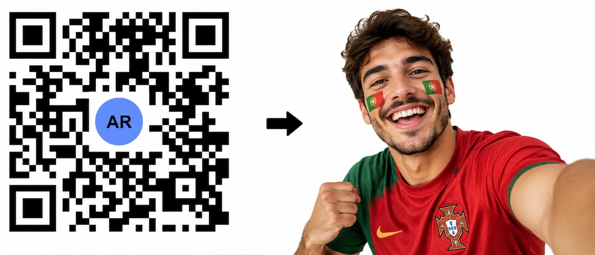 Scan the Portugal AR QR Code to launch the AR Face Filter showing the Portuguese flag on both cheeks