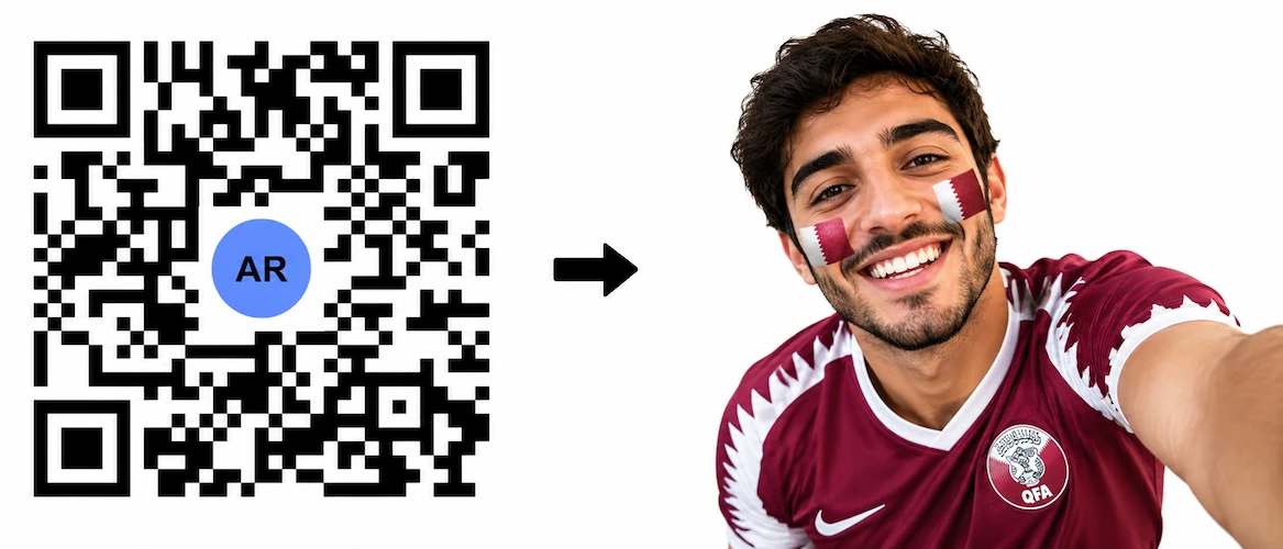 Scan the Qatar AR QR Code to launch the AR Face Filter showing the Qatari flag on both cheeks