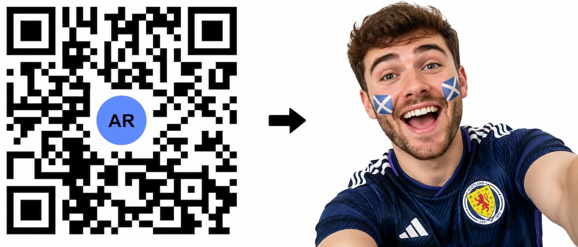 Scan the Scotland AR QR Code to launch the AR Face Filter showing the Scottish flag on both cheeks