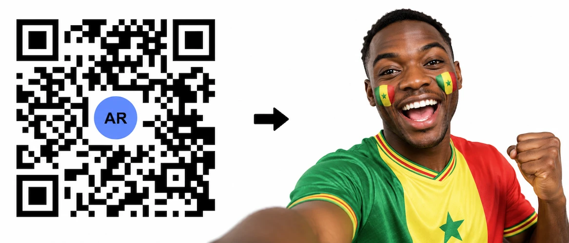 Scan the Senegal AR QR Code to launch the AR Face Filter showing the Senegalese flag on both cheeks