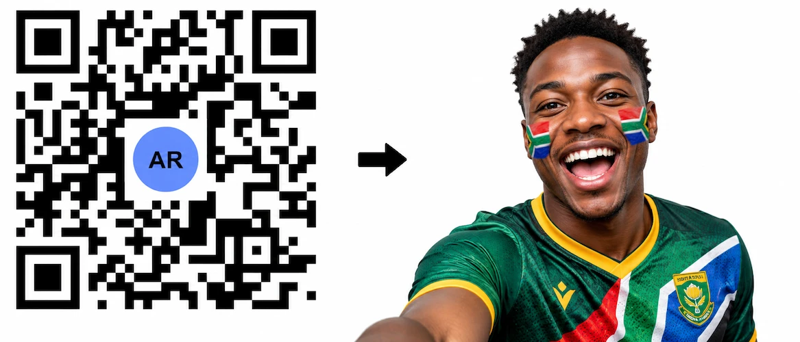 Scan the South Africa AR QR Code to launch the AR Face Filter showing the South African flag on both cheeks