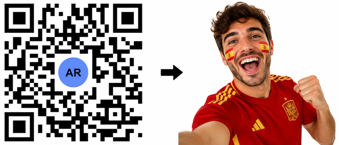 Scan the Spain AR QR Code to launch the AR Face Filter showing the Spanish flag on both cheeks