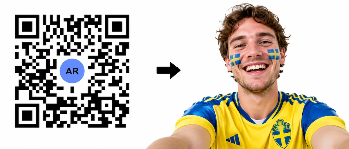 Scan the Sweden AR QR Code to launch the AR Face Filter showing the Swedish flag on both cheeks