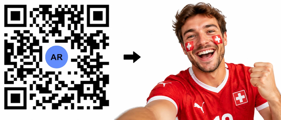 Scan the Switzerland AR QR Code to launch the AR Face Filter showing the Swiss flag on both cheeks