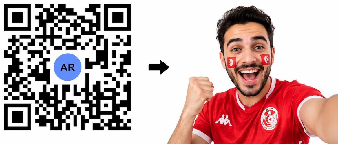 Scan the Tunisia AR QR Code to launch the AR Face Filter showing the Tunisian flag on both cheeks