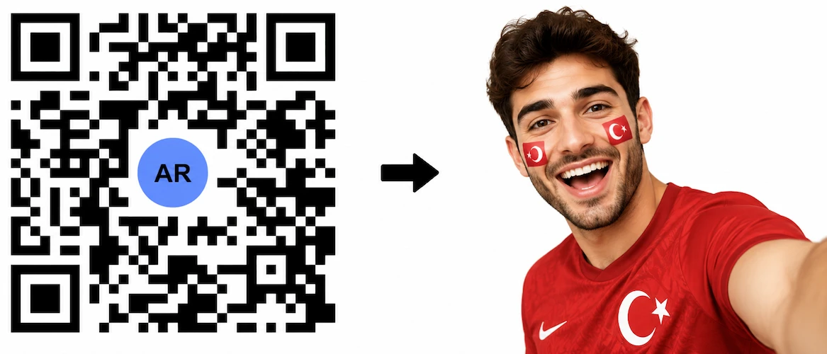 Scan the Türkiye AR QR Code to launch the AR Face Filter showing the Turkish flag on both cheeks