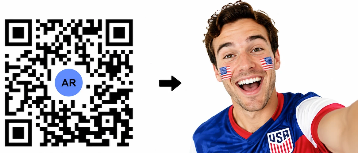 Scan the United States AR QR Code to launch the AR Face Filter showing the American flag on both cheeks