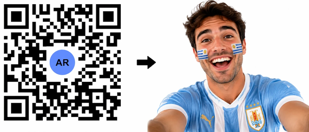 Scan the Uruguay AR QR Code to launch the AR Face Filter showing the Uruguayan flag on both cheeks