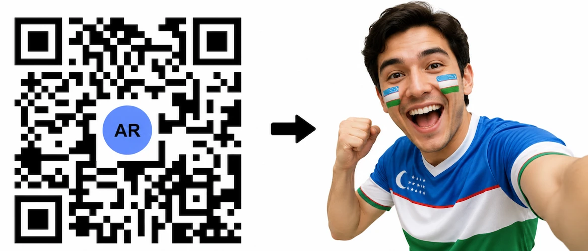 Scan the Uzbekistan AR QR Code to launch the AR Face Filter showing the Uzbek flag on both cheeks